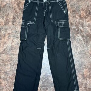 True Religion Black Cargo Pants with White Stitching